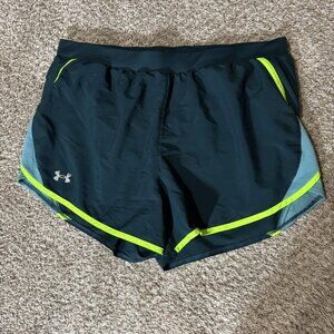 Under Armour Shorts Womens Large Black Green Neon HeatGear Running Split Liner